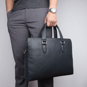 Briefcases Nesitu Black Chocolate Blue Genuine Leather 14'' Laptop Office Men's Briefcase Business Messenger Bags A4 Portfolio