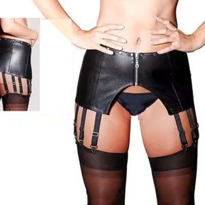 Sexy Costume Black Leather Garter Belt 12 Straps Sexy Suspender Belts for Women Men Zipper Garters with Stockings Panty Lingerie