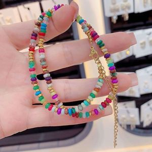 Bohemian Colored Stone Necklace for Women, Light , Niche, High-end, Temperament, Collarbone Chain, Colorful Neck Chain