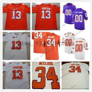 NCAA CLEMSON TIGERS 13 HUNTER RENFROW 5 TEE HIGGINS 8 DEON CAIN 34 RAY-RAY MCCLOUD PURPLE White Orange Mens Womens Kids College Football Jerseys