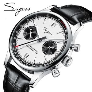 Wristwatches Sugess Panda Chronograph Mechanical Mens Watch Seagull Movement st1901 Gooseneck 40mm For Men Sapphire 38mm Pilot 1963 230407