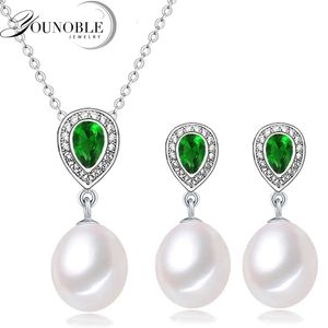 Wedding Jewelry Sets Beautiful Silver 925 Natural Freshwater Pearl Necklace and Earrings Jewelry Set For Women White Black 231108