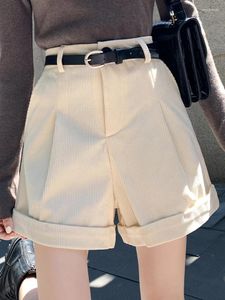 Женские шорты QOERLIN, винтажные вельветовые широкие брюки с высокой талией, тонкие 2023, осенне-зимние короткие брюки, женские черные абрикосово-кофейные шорты