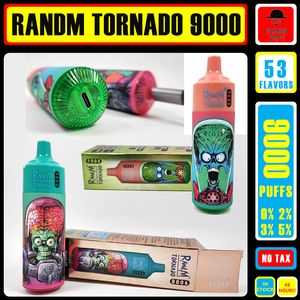 Original RandM Tornado 9000 Puffs E Cigarros Descartáveis 0.8ohm Bobina de Malha 18ml Pod Bateria Recarregável Cigarros Eletrônicos Puff 9K 2% 5% RBG Light Vape Pen 53 Sabores