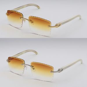 Tasarımcı Yeni Rimless elmas kesim lens güneş gözlüğü orijinal beyaz gerçek doğal boynuz güneş gözlüğü erkek ve dişi 18K altın metal çerçeve kare lens boyutu 58-18-18-140mm