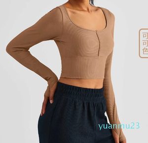 Abiti da yoga Top Abbigliamento da palestra Manica lunga Fascia antiurto Body Camicia sportiva a media resistenza da donna