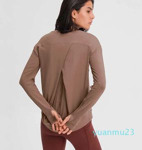 Linha emenda esportes manga longa yoga topos roupas de ginásio feminino cor sólida simples lazer volta peça cruz camisas interiores