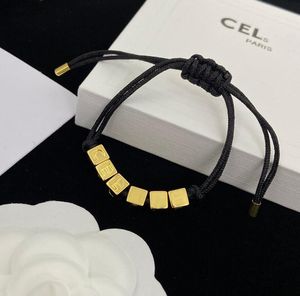 Europe and America Cube Dice Letter Charm Bracelet Black Rope Chain Chain Luxury Designer Stretchable Bracelet for Men Women Wedding Party Lover's Gift
