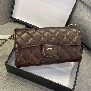 Portafoglio multitasche da donna con mini catena Portafoglio in pelle scamosciata con reticolo di diamanti trapuntato Borsa di lusso a tracolla Borsa firmata Pochette da sera Portamonete Porta carte 18x11 cm