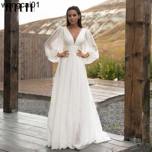 Abiti da festa JEHETH Simp Long Puff Seve Abito da sposa in chiffon da sposa A Line Backss Beach Abito da sposa Sweep Train robe de marie vestidos 0408H23