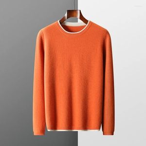 Suéter masculino 2023 outono inverno lã merino cashmere suéter pulôver casual solto em torno do pescoço parece um fundo de malha de duas peças