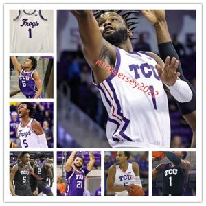 Anpassade Mike Miles Jr. TCU Horned Frogs Basketball Jersey Mens Youth 2 Emanuel Miller 5 Chuck O'Bannon Jr. 0 Micah Peavy 3 PJ Haggerty Stitch
