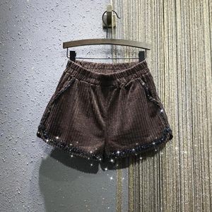 Женские шорты 2023, осень-зима, модные золотые бархатные шорты с эластичной резинкой на талии, женские свободные широкие брюки