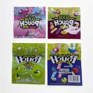 Sour Pouch Candy Packaging Plastic Påsar 4 Design 600 mg litet ätligt paket mylar med dragkedja luktbeständig matkvalitet material sfj iwuco