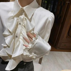Women's Blouses 2023 Spring Autumn Luxury Women Ruffles Acetate Long Sleeve Shirt Lady Chic High Quality Blouse Tops Ddxgz2 8.06