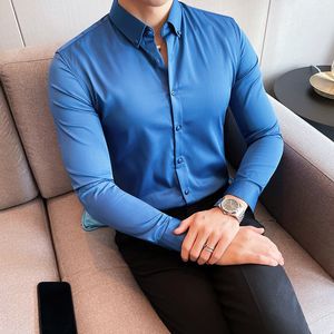 Camisas casuais masculinas Men slim fit Dress Cirting Brand colar de colarinho de manga longa Camisa química do escritório casual do escritório de negócios bolso preto S-5xl 230408