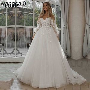 Party Dresses LORIE Glitter Wedding Dresses Puff Seve Appliques Lace 3D Flowers off Shoulder Tul Boho Bride Gown 2021 vestidos de novia 0408H23