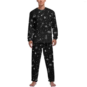 Mäns Sleepwear Moon Star Pyjamas Spring Two Piece Space Galaxy Universe Söt pyjama Ställer män Långärmad avslappnad design