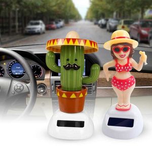 Interior Decorations Ornament Solar Powered Dancing Shaking Head toon Doll Automobile Auto Dashboard Decoration Cute Car Accessories AA230407