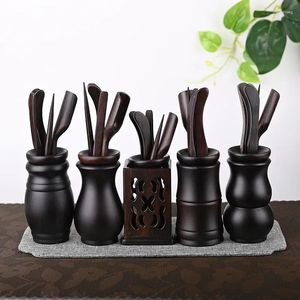 Teaware Sets Black Sandalwood Tea Ceremony Chicken Wings Solid Wood Six Gentlemen Kungfu Set Accessories Making Tools Clip Spoon