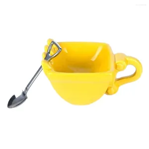 Mugs Coffee Cup Excavator Bucket Mug Kitchen Accessories Spoon Cake Tea Yellow Orange Black ABS Plastic