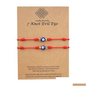 Charme Pulseiras 7 Nós Azul Evil Eye Pulseira Cartão de Papel Ajustável Lucky Red String Pulseiras Casal Jóias Amizade 2P Dhgarden Dh1Hr