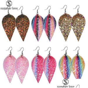 Dangle Chandelier Christmas New Fashion Colorf Glitter Genuine Leather Earrings For Women Statement Waterdrop Long Leaf D Dhsua