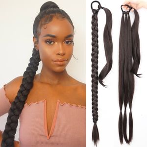 Ponytails Long Straight Braided Ponytail Wrap Around Hair Extensions DIY 85cm Natural Black Blonde Braid Synthetic Hairpieces For Women 230407