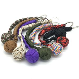 Outdoor Keychain Pendants Defensive Self Protector Rope Braided Stainless Steel Ball Survival Bracelets Lanyards Hanging ss0408