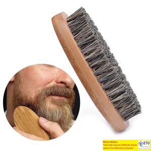 Natural Boar Bristle Beard Mustache Brush Shaving Comb Men Face Massage Round Wood Handle Handmade Beard Brushes