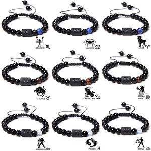 Fashion Twelve Zodiac Bracelet Set Chakras Natural Gemstone Beads Bracelet for Women Men Jewelry