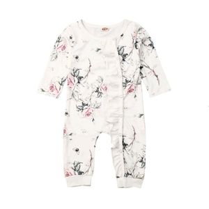 Rompers Citpeett Spring och Autumn Born Baby Cotton Printed Ruffled bodysuit långärmad kläder Autumn Set 230407