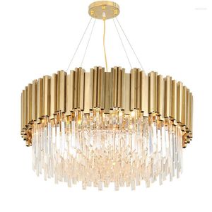 Chandeliers LED Postmodern Round Golden Stainless Steel Crystal Chandelier Lighting Lustre Suspension Luminaire Lampen For Dinning Room