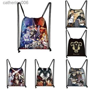 Backpacks Anime Black Clover Backpack Manga Asta Drawstring Bags Casual Boys Girls Outdoor Travel Storage Bag Shoes Holder Book Bags GiftL231108