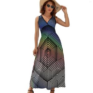 Casual Dresses Neon Geometric Dress Alien Vision Print Simple Bohemia Long Women Kawaii Maxi Graphic Vestidos Birthday Present