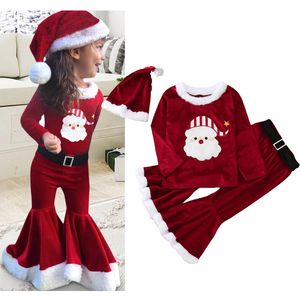 Clothing Sets Girls Christmas Cosplay Long Sleeve Bell Bottom Velvet Suit Carnival Party Santa Claus Costume For 2-10 Years 231108