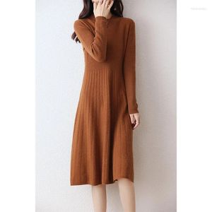 Casual Dresses Pure Wool Vestido Feminino 2023 Winter Fashion Cashmere Female O-Neck Clothing DR01