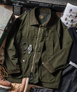 Мужские куртки Мужская куртка без воска вельветовый воротник ветрозащитный свободный крой в стиле милитари сафари мотоциклетное пальто весна осень британская одежда в стиле ретро Fo