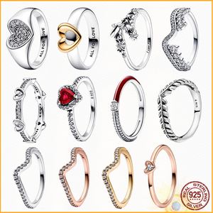 NOWOŚĆ 925 SREBRY STRONY SERCE LOGO Para Pierścienie Pierścienie Panie Pandora Pierścień rocznicowy prezent biżuteria Bezpłatna dostawa