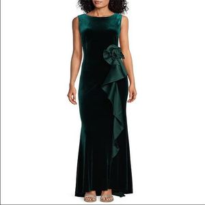 Emerald Green Long Prom Dress O Neck Sleeveless Velor Evening Dress for Farmal Eccasions Golvlängd Festklänningar Custom Made Made