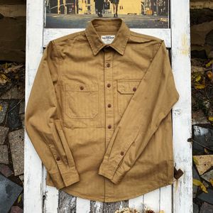 Mäns casual skjortor anpassade varumärke American Retro Heavy Fishbone Mönster Tool Shirt Men's Engineer Japanese Cotton Long Hleeved Shirt 230408