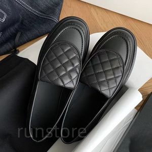 Women loafers Dress Shoes fragrance rhomboid check Metal Designer Buckle Black Sheepskin Flats Luxury Women Leather Ballet Mule oxfords Moccasins Single Shoes