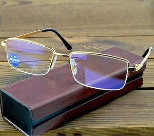 Okulary przeciwsłoneczne w stylu biura wykonawczego Złote 12-warstwowe okulary czytane dla mężczyzn z PU Case 0,75 1 1,25 1,5 1,75 2 2,5 do 4