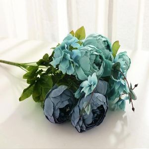 Dekoracyjne kwiaty wieńce jesienne piwonii sztuczny jedwabny dom El Wedding Flower Party Buquet Fall Decoration Fałszywe dekoracje duże O9W5