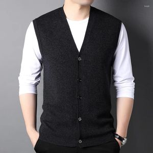 Coletes masculinos de lã pura camisola colete homem malha cardigan outono e inverno lazer v-pescoço espessamento high-end para homens