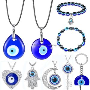 Pendant Necklaces Pendant Necklaces Evil Eye Necklace For Women Keyring Turkish Blue Bead Bracelet Handmade Glasses Charms Bracelets G Dhcsl