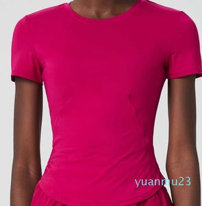 Ice Skin Enges Sport-Top für Damen, schmale Taille, kurzärmeliges Yoga-Kleid-Shirt, schmale Passform, schnell trocknend, atmungsaktiv, Fiess-T-Shirt