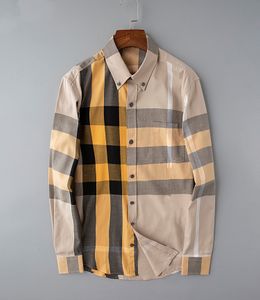 2023designer 남자 드레스 셔츠 캐주얼 슬림 한 실크 가방 셔츠 유럽인 격자 무늬 긴 소매 캐주얼 비즈니스 의류 실크 m-3xl