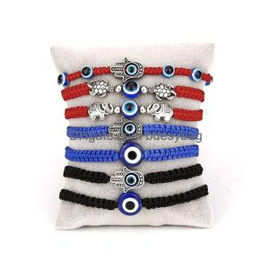 Braccialetti con ciondoli Braccialetti con ciondoli Blu Malocchio Catene di corda intrecciata per donne Uomini Tartaruga Elefante Mano di Hamsa Bracciale con corde rosse Moda J Dhry3