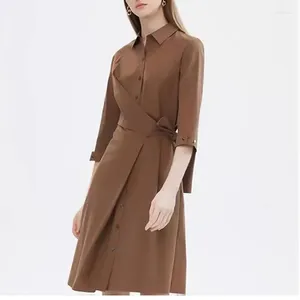 Casual Dresses Cotton Polo Collar Shirt Dress for Women's 2023 Spring Slimming Skirt Design